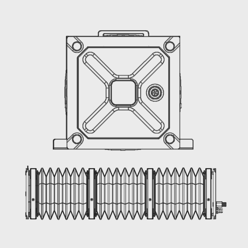 Line drawing of the Flexmakr steam box front and side view.