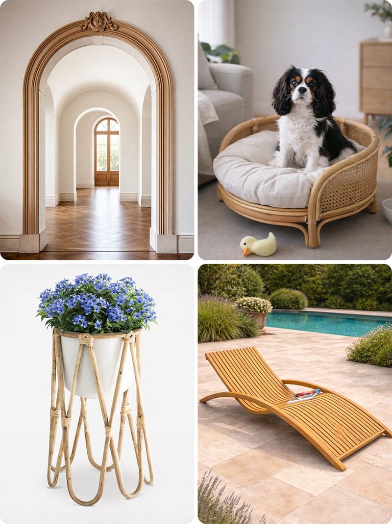 Steam bending wood project ideas- Curved door archway, dog bed, lounge chair, plant stand.