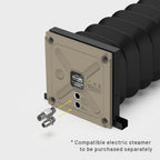 Flexmakr steam box rear door with steam inlet and water outlet.